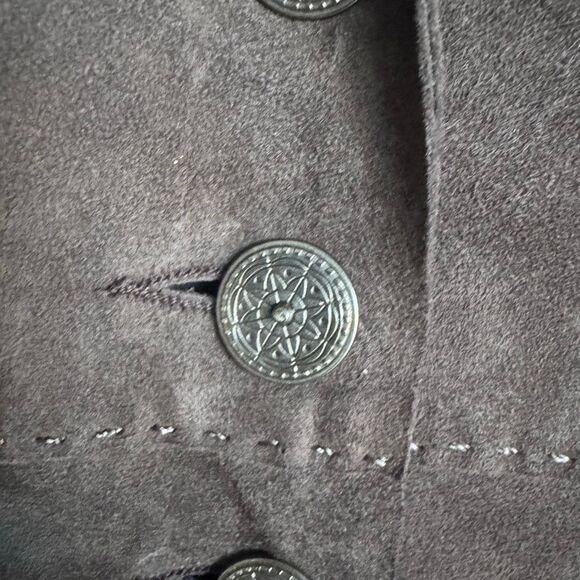 Elie Tahari Long Brown Suede Fitted Jacket With Ornate Buttons Size S - Picture 3 of 10